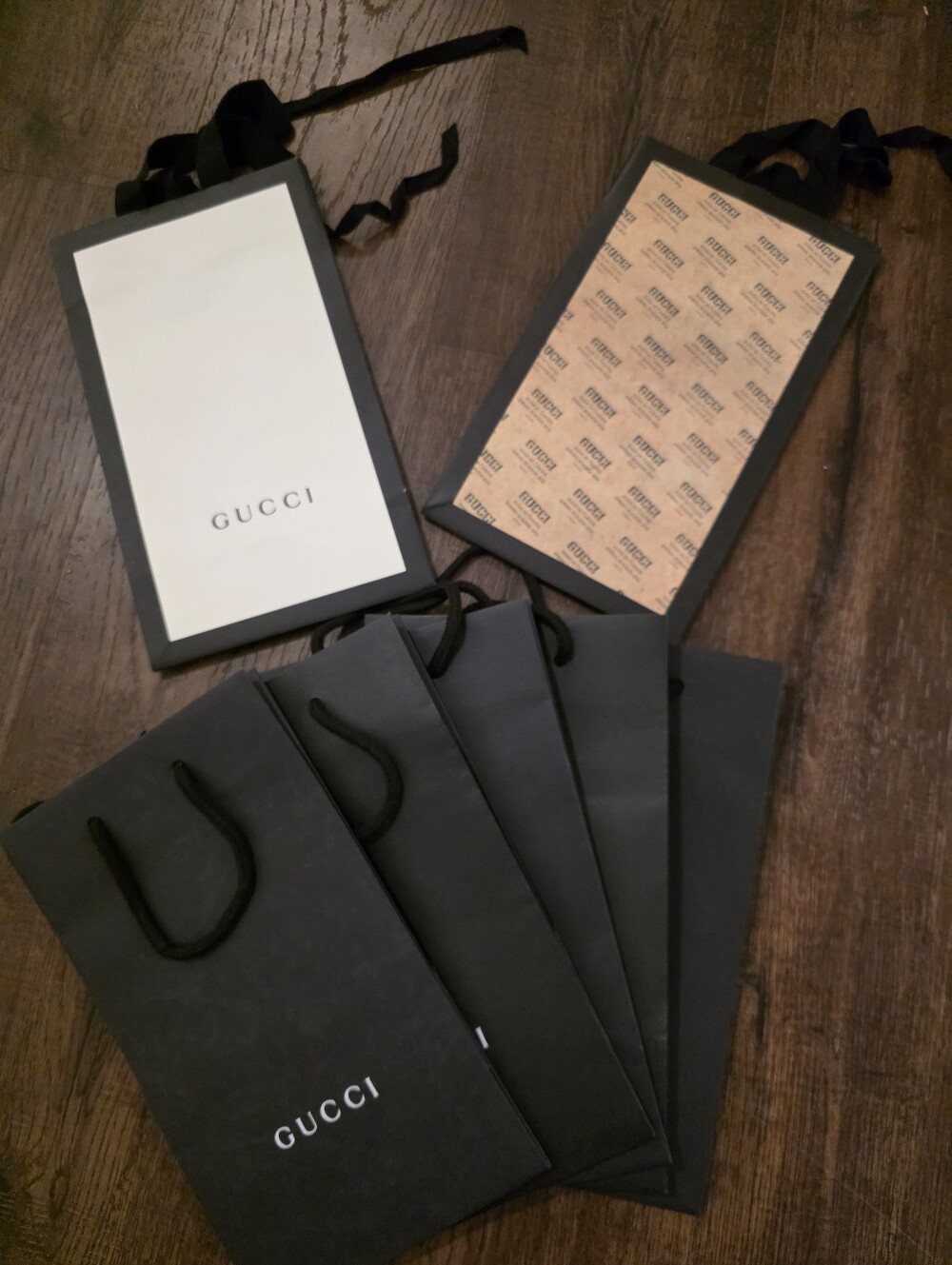 Gucci Black Paper Shopping Bags with White Logo